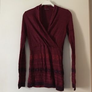 CATHERINE ANDRE Intarsia Burgundy Red Faux Wrap Sweater S/M